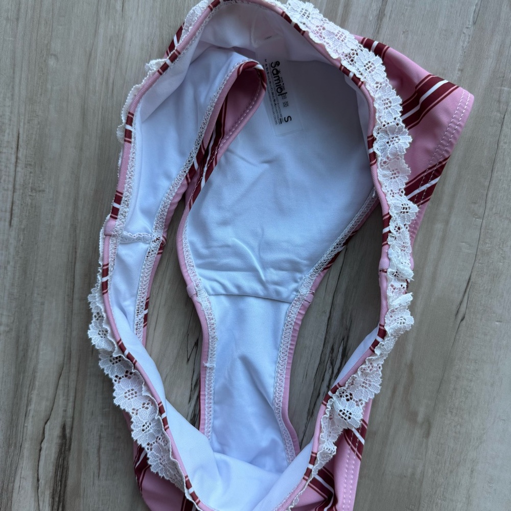 Samiol NWT Bikini Set Pink Stripe Lace - Picture 7 of 9